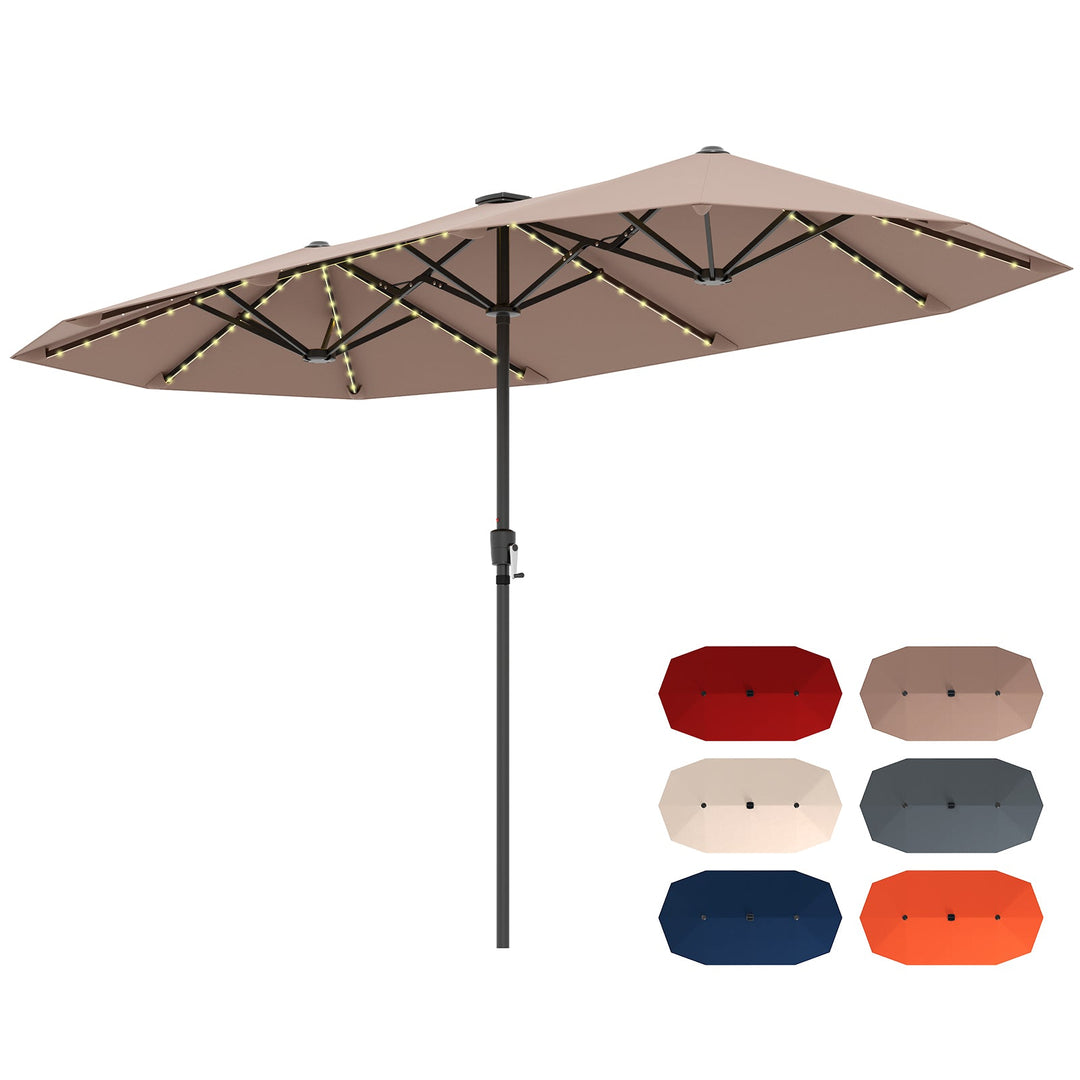 13 FT Double-Sided Patio Umbrella with Solar LED Lights