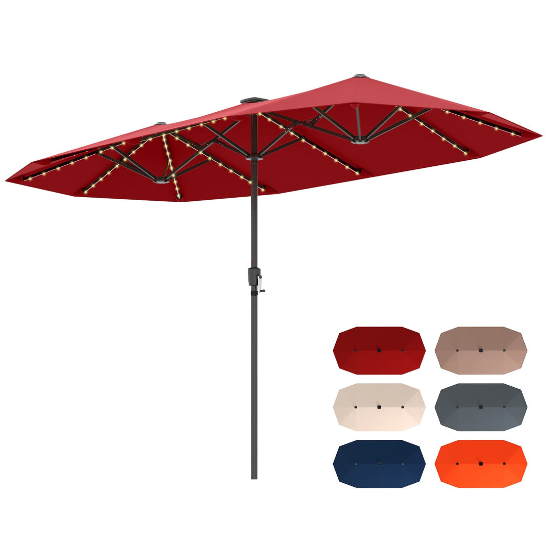13 FT Double-Sided Patio Umbrella with Solar LED Lights