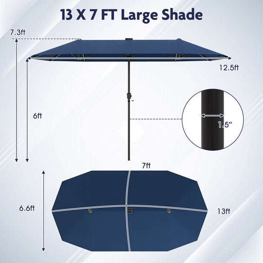 13 FT Double-Sided Patio Umbrella with Solar LED Lights