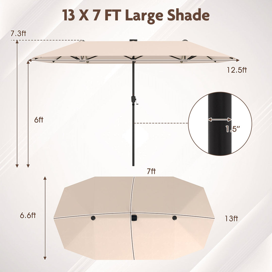 13 FT Double-Sided Patio Umbrella with Solar LED Lights