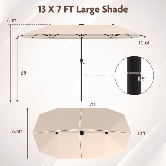 13 FT Double-Sided Patio Umbrella with Solar LED Lights
