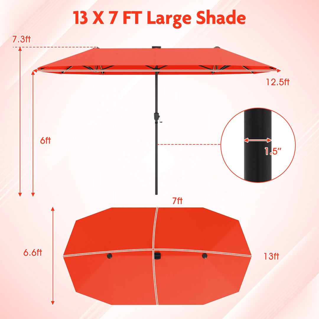 13 FT Double-Sided Patio Umbrella with Solar LED Lights