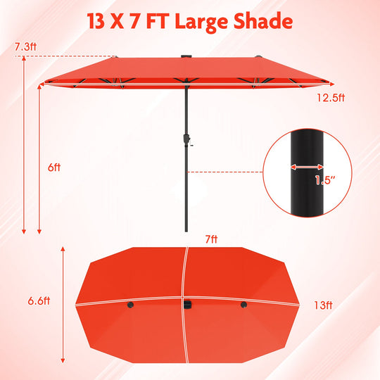 13 FT Double-Sided Patio Umbrella with Solar LED Lights