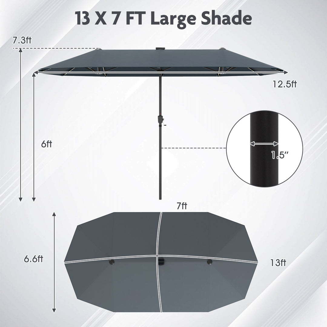 13 FT Double-Sided Patio Umbrella with Solar LED Lights