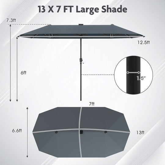 13 FT Double-Sided Patio Umbrella with Solar LED Lights