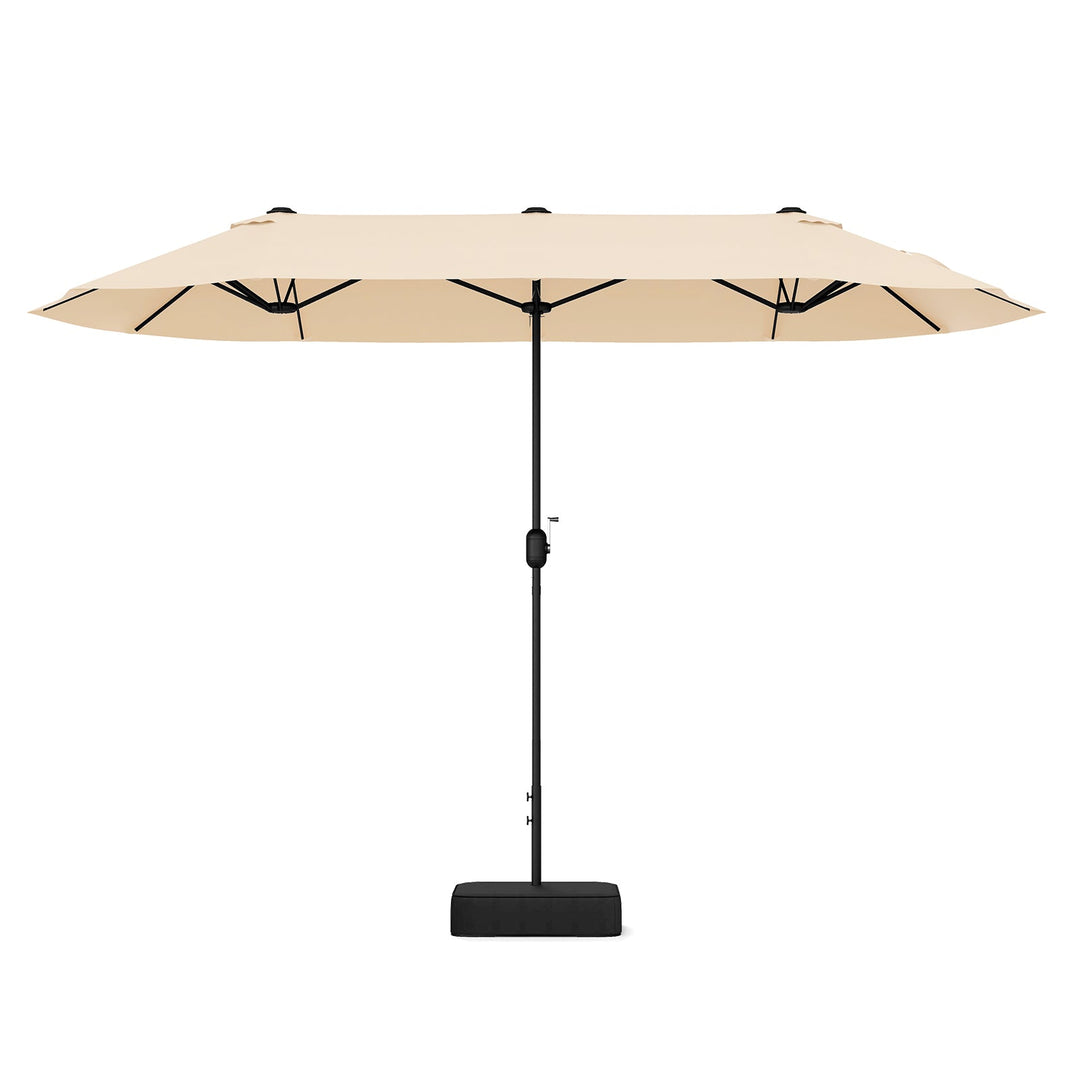 13FT Double-sided Patio Twin Table Umbrella with Crank Handle-Tan