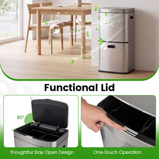 13 Gal Kitchen Trash Can with 3 Removable Bins