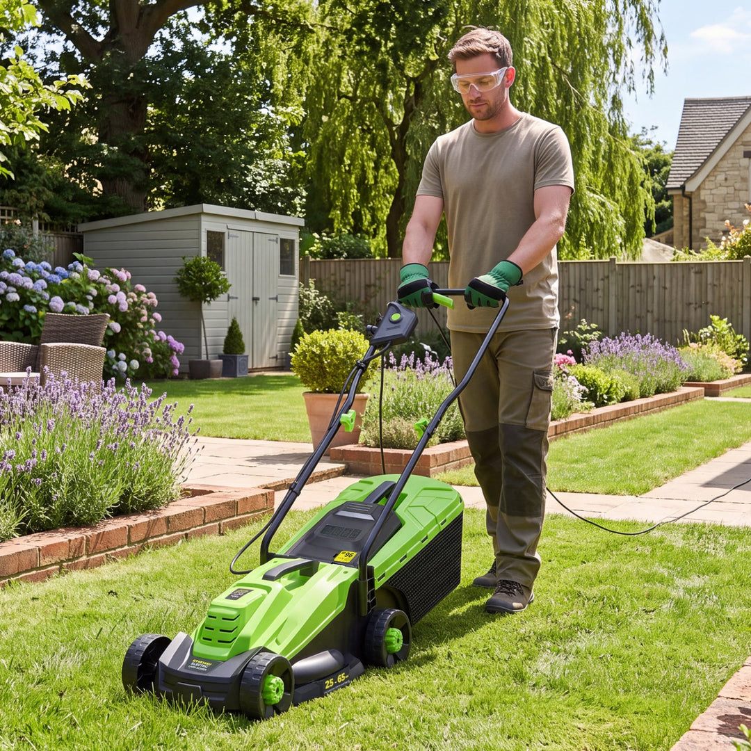 13-Inch Corded Electric Lawn Mower with 3-Position Height Adjustment