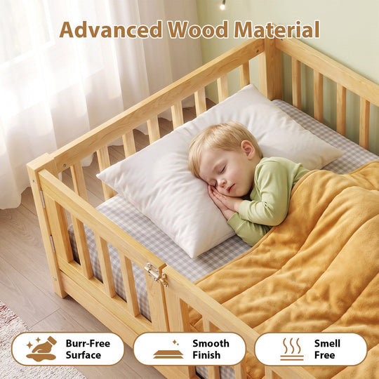 Montessori Floor Bed with Safety Guardrails and Lockable Door