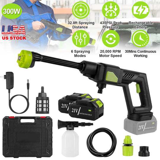 Cordless Pressure Washer Portable Electric Power Washer High Pressure Water Sprayer 435PSI Car Washer Cleaner with 6-in-1 Nozzle Foam Bottle Filter 15