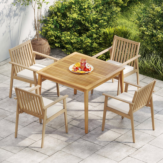 2 Pieces Patio Dining Chairs Outdoor Acacia Wood Chairs with Removable Padded Cushion