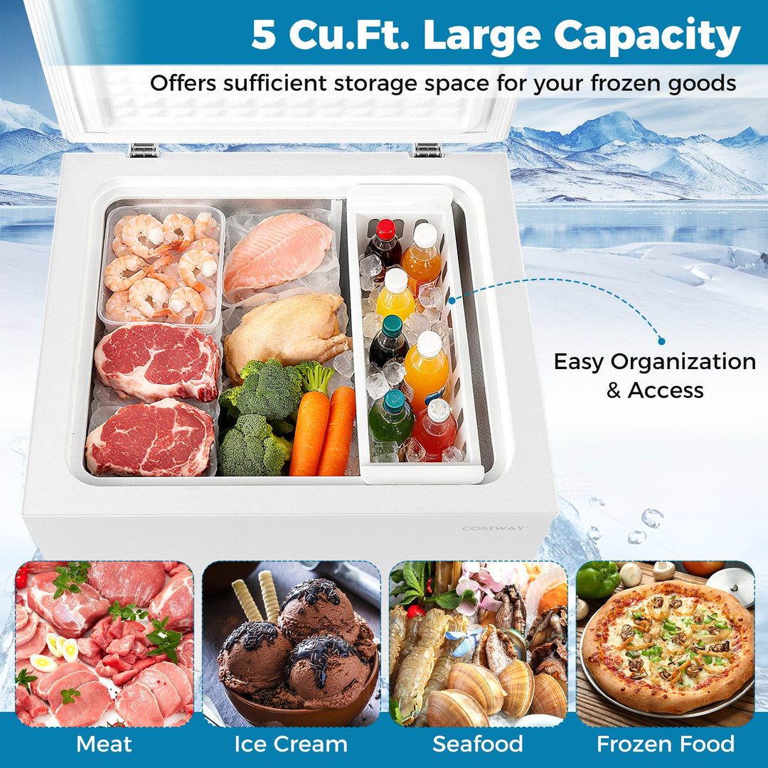 141 L/5 Cu.Ft Compact Chest Freezer with 7-Gear Adjustable Temperature-White