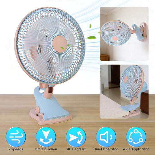 8.66" Clip-On Fan with 90° Oscillation & 2 Speeds