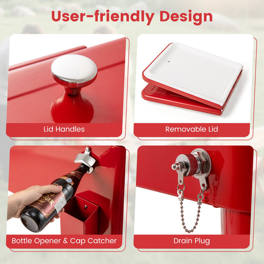 Red Portable Outdoor Patio Cooler Cart