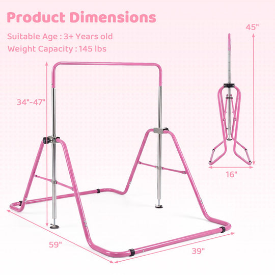 143 lbs Capacity Foldable and Adjustable Kids Gymnastics Bar with 5 Height Levels