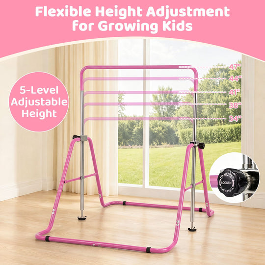 143 lbs Capacity Foldable and Adjustable Kids Gymnastics Bar with 5 Height Levels
