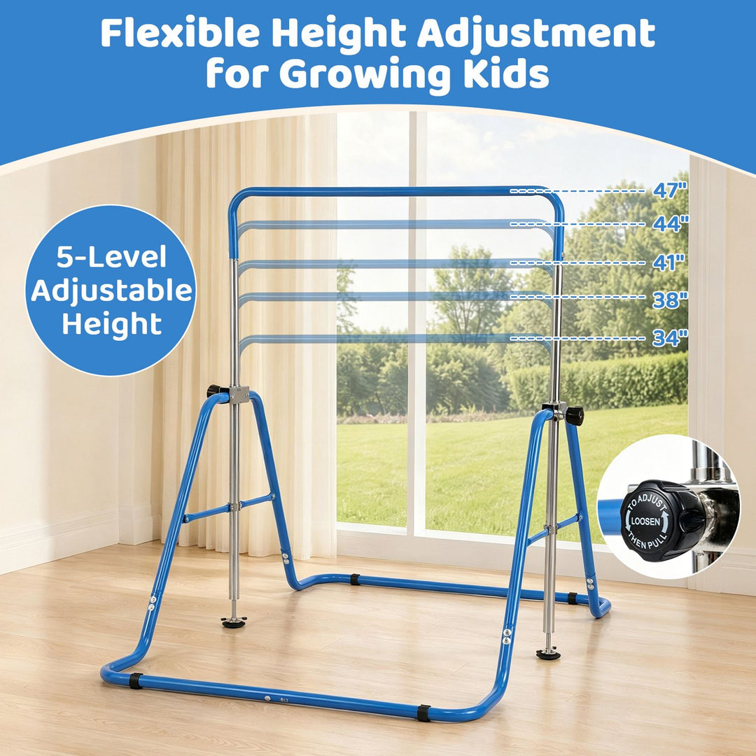 143 lbs Capacity Foldable and Adjustable Kids Gymnastics Bar with 5 Height Levels