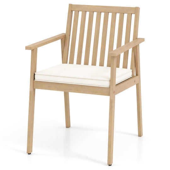 2 Pieces Patio Dining Chairs Outdoor Acacia Wood Chairs with Removable Padded Cushion
