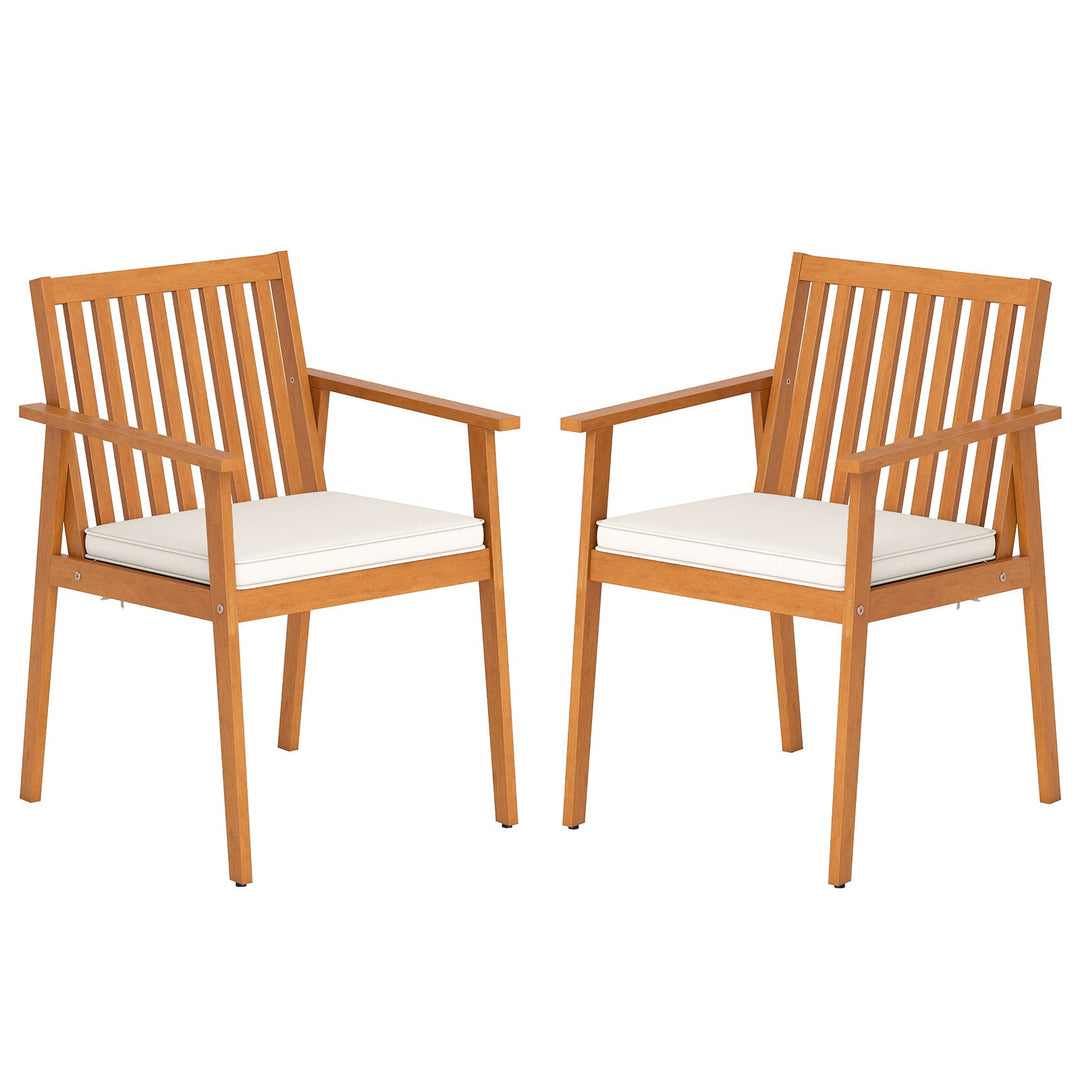 2 Pieces Patio Dining Chairs Outdoor Acacia Wood Chairs with Removable Padded Cushion