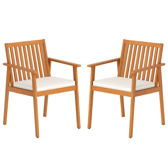 2 Pieces Patio Dining Chairs Outdoor Acacia Wood Chairs with Removable Padded Cushion