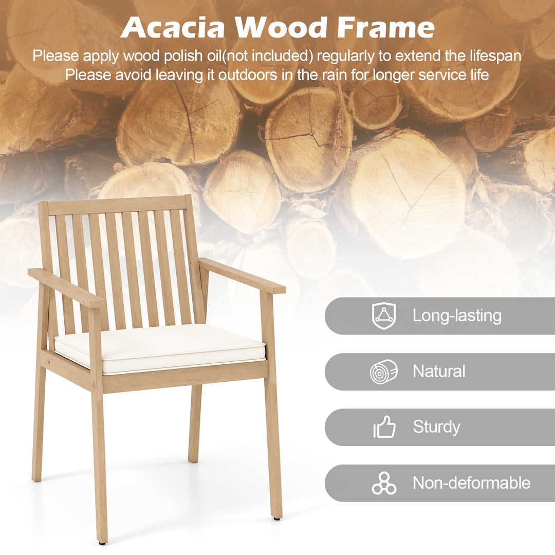 2 Pieces Patio Dining Chairs Outdoor Acacia Wood Chairs with Removable Padded Cushion