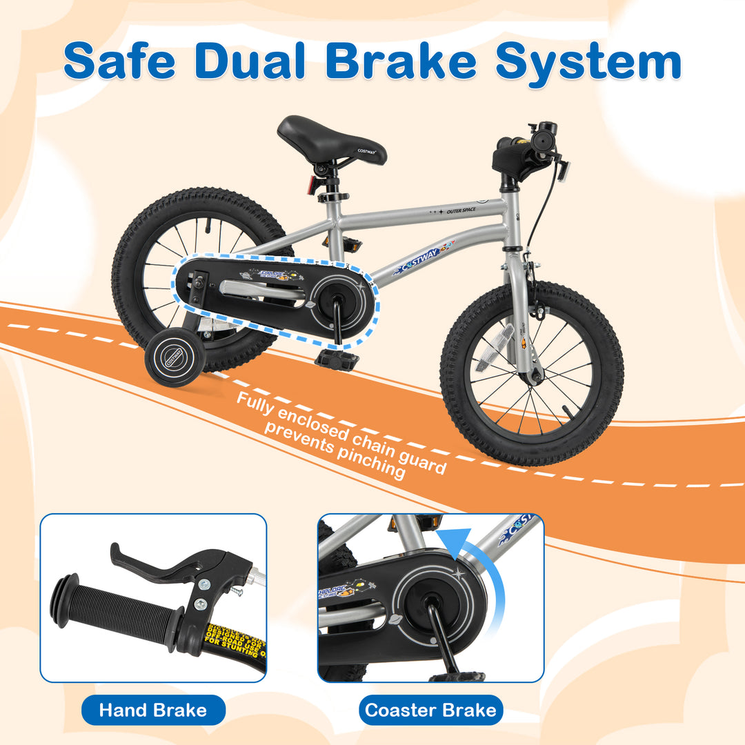 14-Inch Kids Bike Bicycle for Boys Girls 3-5 with High Carbon Steel Frame