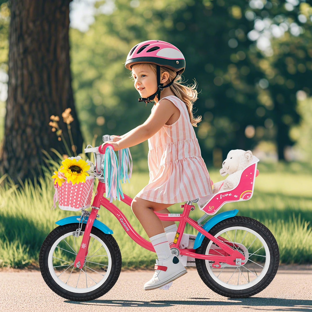 16 Inch Girls Bike for 4-7 Years Old Kids Bike with Doll Seat and Training Wheels