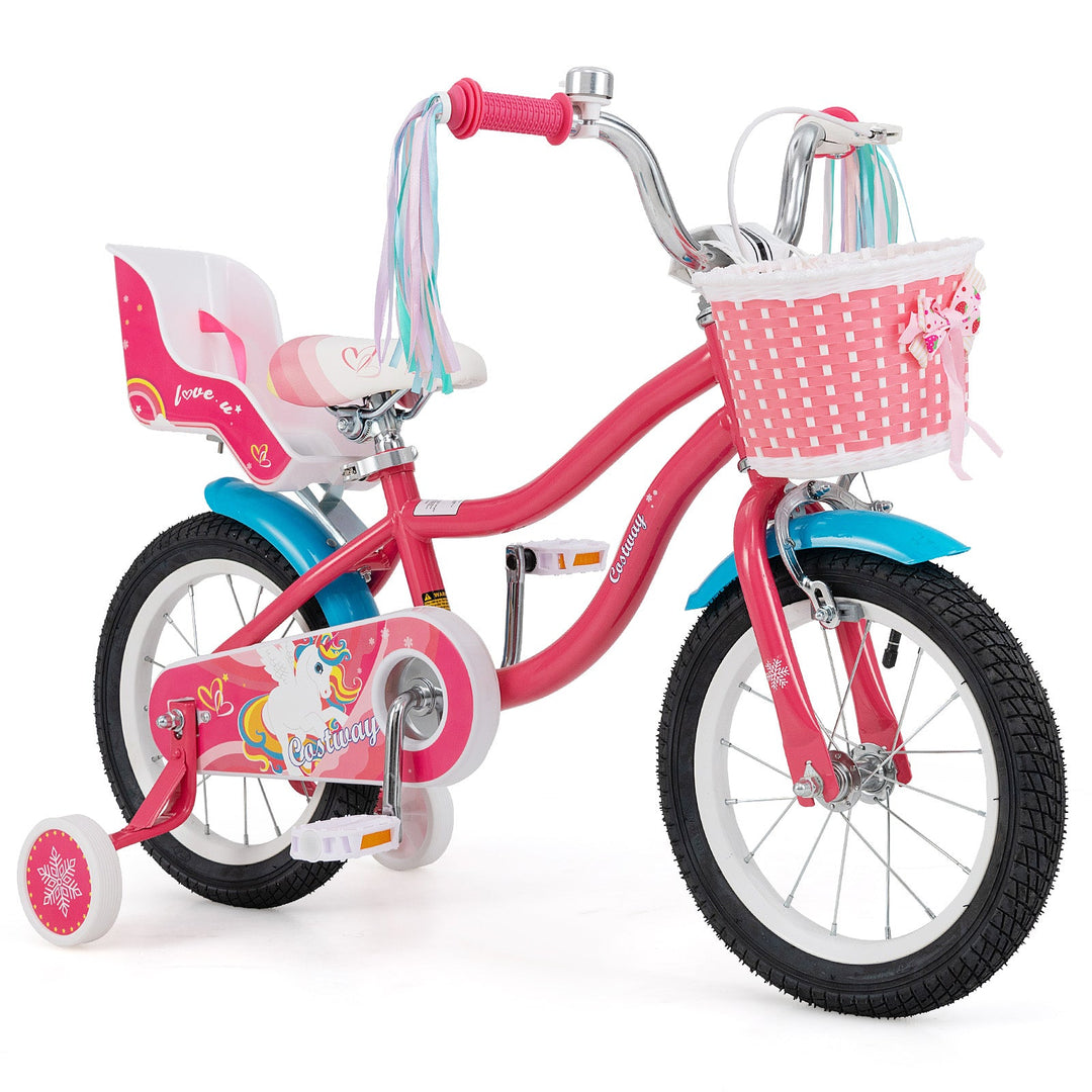 16 Inch Girls Bike for 4-7 Years Old Kids Bike with Doll Seat and Training Wheels