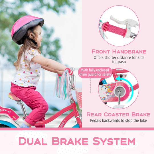 14 Inch Girls Bike for 3-5 Years Old Kids Bike with Doll Seat and Training Wheels