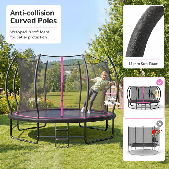 14 FT Outdoor Recreational Trampoline with 4 Stabilizer Bars for Backyard