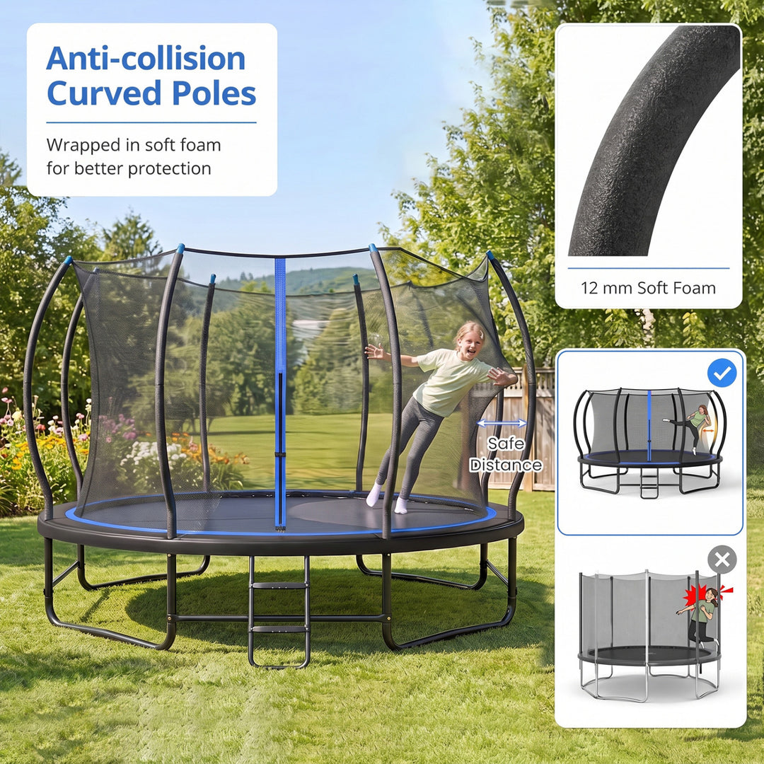 14 FT Outdoor Recreational Trampoline with 4 Stabilizer Bars for Backyard