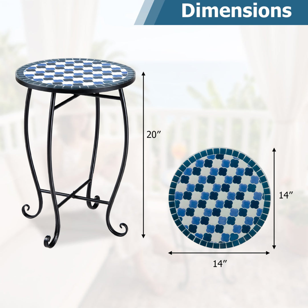 14" Mosaic Patio Accent Table with Metal Frame