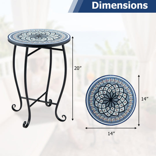 14" Mosaic Patio Accent Table with Metal Frame