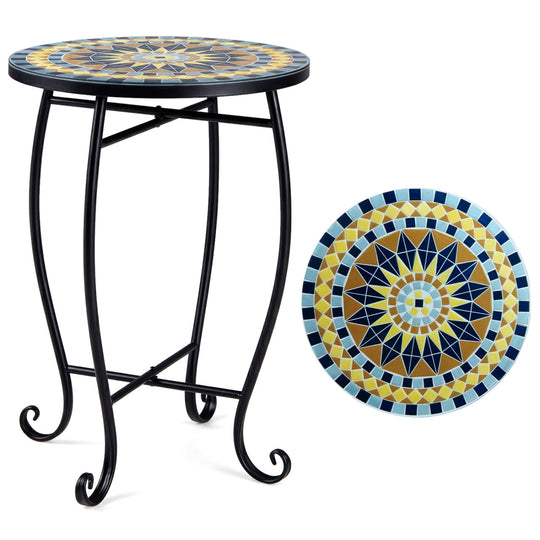 14" Mosaic Patio Accent Table with Metal Frame