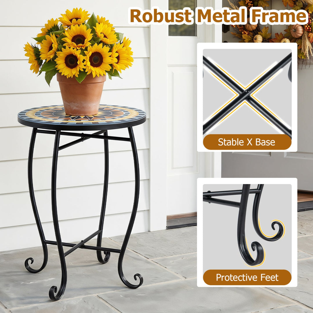 14" Mosaic Patio Accent Table with Metal Frame