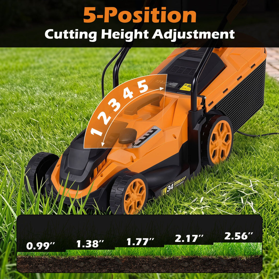 14-Inch Corded Electric Lawn Mower with 5-Position Height Adjust