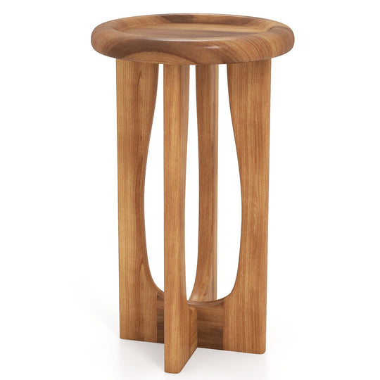 14 Inch Farmhouse End Table with Round Tray Top and Wood Cross Legs