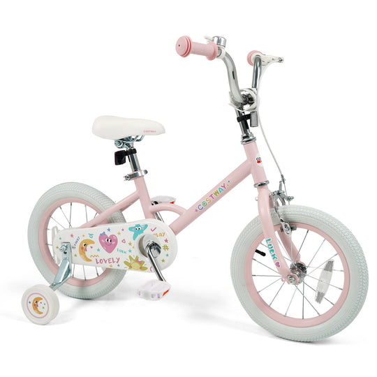 Kids Bike 12-18 Inch with Training Wheels - Pink Stars & Moon