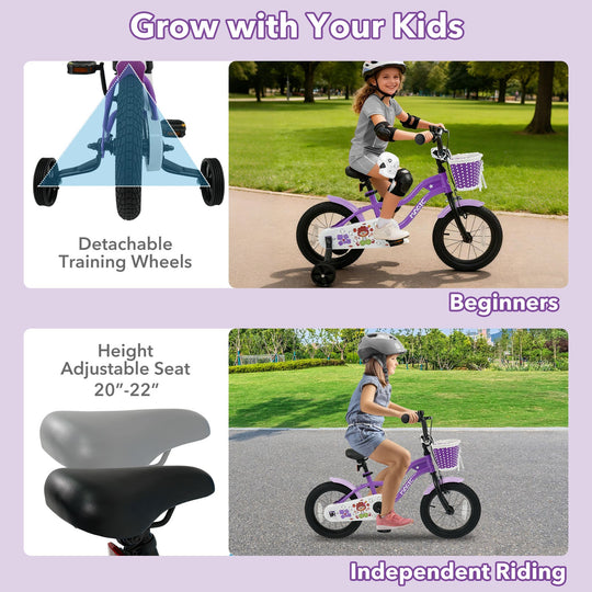 Kids Bike with Training Wheels 12-18 Inch - Purple