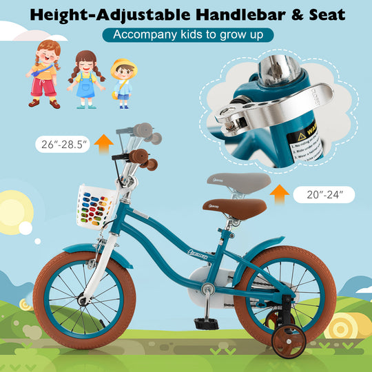 14 Inch Kid's Bike with Removable Training Wheels and Basket-Blue