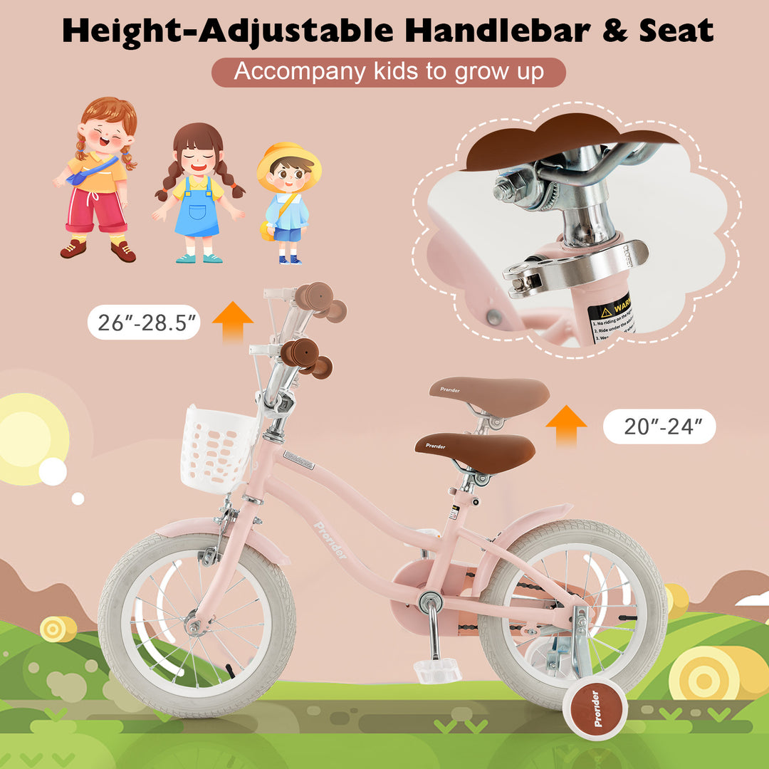 14 Inch Kid's Bike with Removable Training Wheels and Basket-Pink