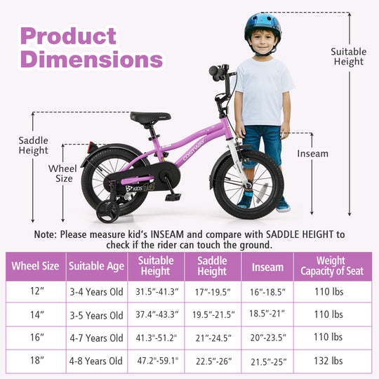Kids Bike 14-Inch Children Training Bicycle with 2 Brake for 3-5 Years Old