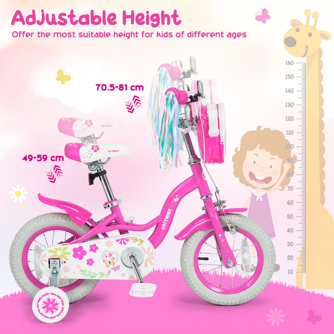Girls Bike 12-18 Inch with Training Wheels and Front Bag