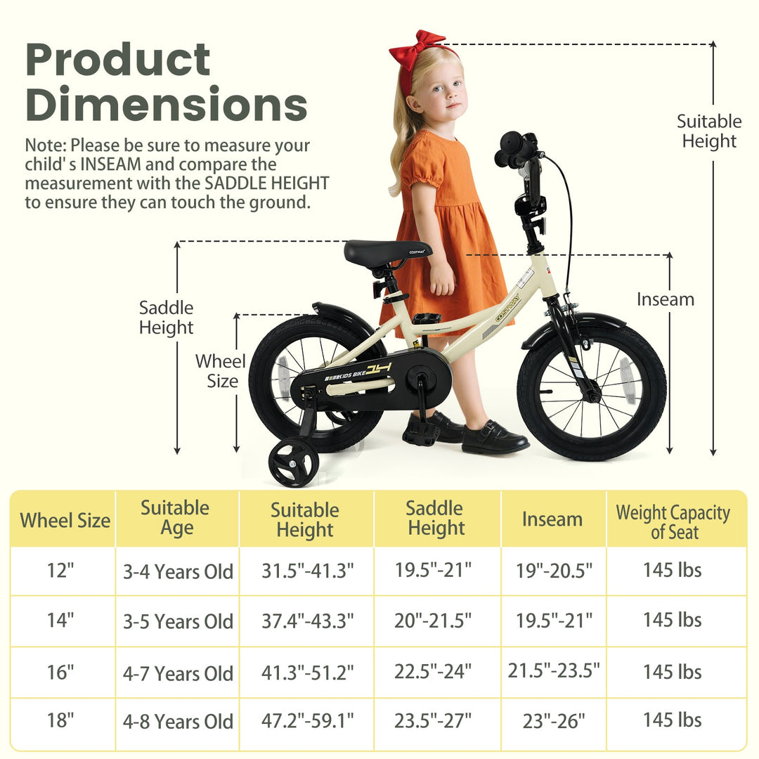 14 Inches Kids Bike Sport Bicycle with Removable Training Wheels
