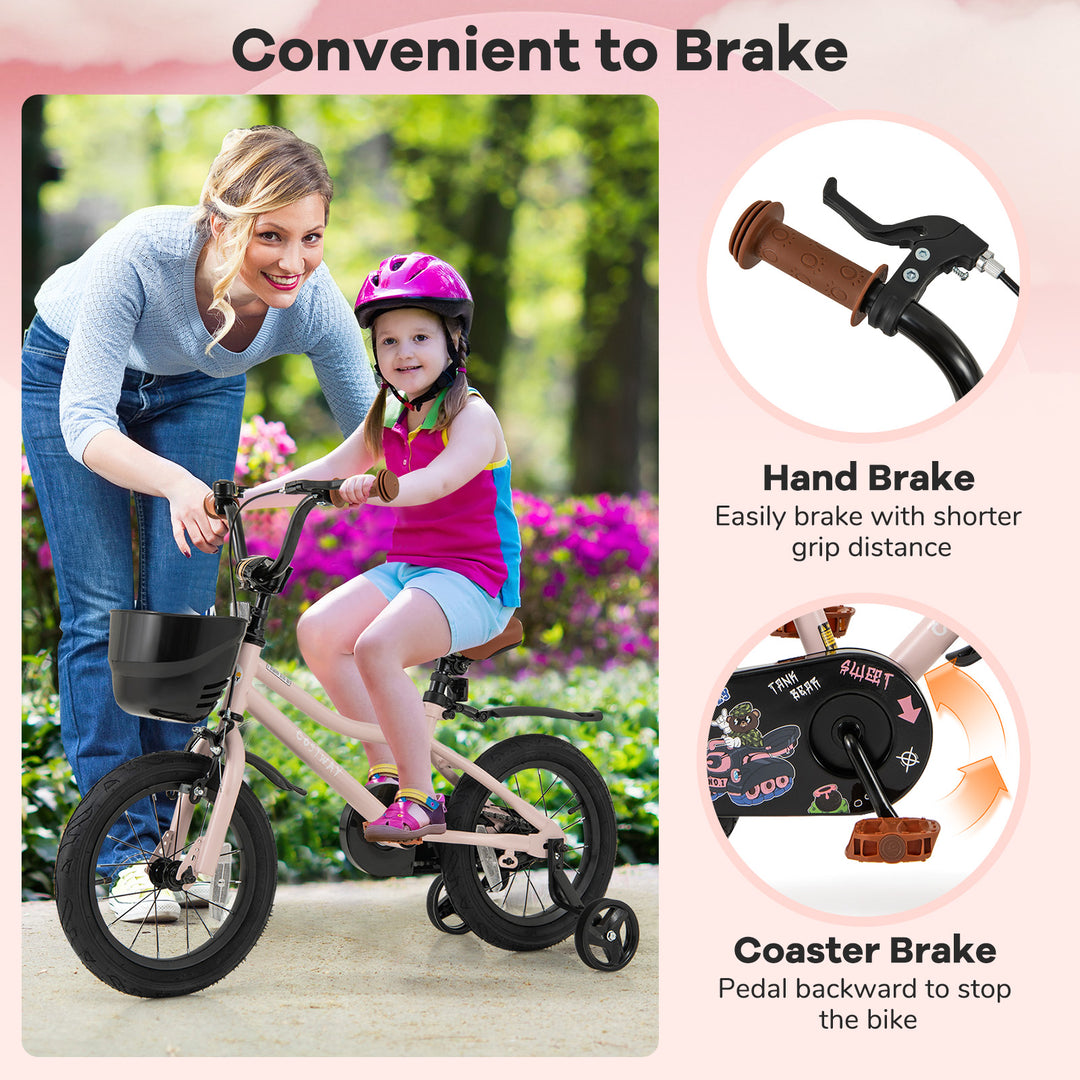 14 Inches Kids Bike with Basket and Adjustable Handlebar for 3-5 Years Old
