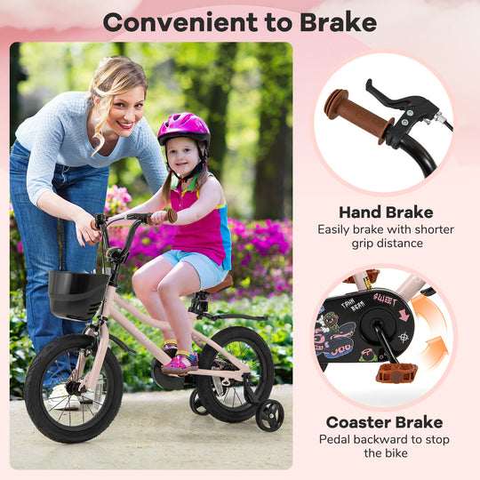 14 Inches Kids Bike with Basket and Adjustable Handlebar for 3-5 Years Old