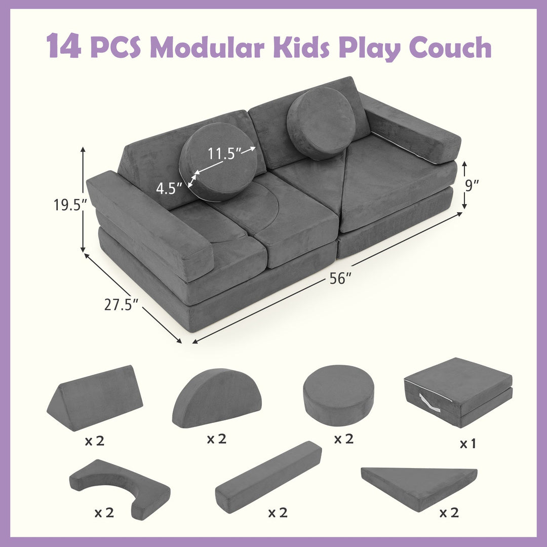 14 PCS Modular Kids Play Couch for Playroom and Bedroom