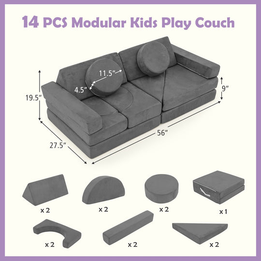 14 PCS Modular Kids Play Couch for Playroom and Bedroom