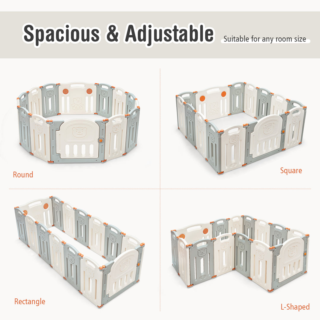 Foldable Baby Playpen 14 Panel Activity Center Safety Play Yard-Beige