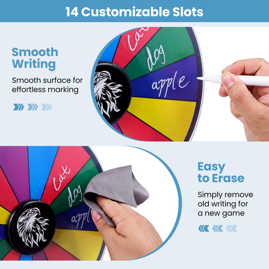14 Slots Spin Wheel with Blackboard Marker